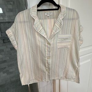 Madewell Medium Rainbow Striped Pearl Ivory Top and Shorts Set